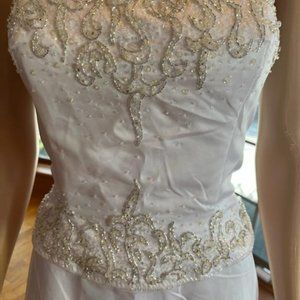 *Bridal Originals White Silver Bead Satin Sweep Train Gown Wedding Dress Size 12